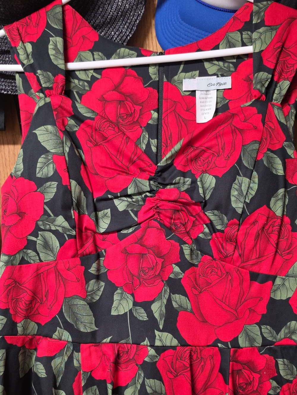 Vintage Inspired Heidi-style Day Dress in Red Roses Floral Print